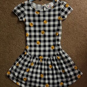 Dot Dot Smile Black & White Gingham Dress with Mustard Dots